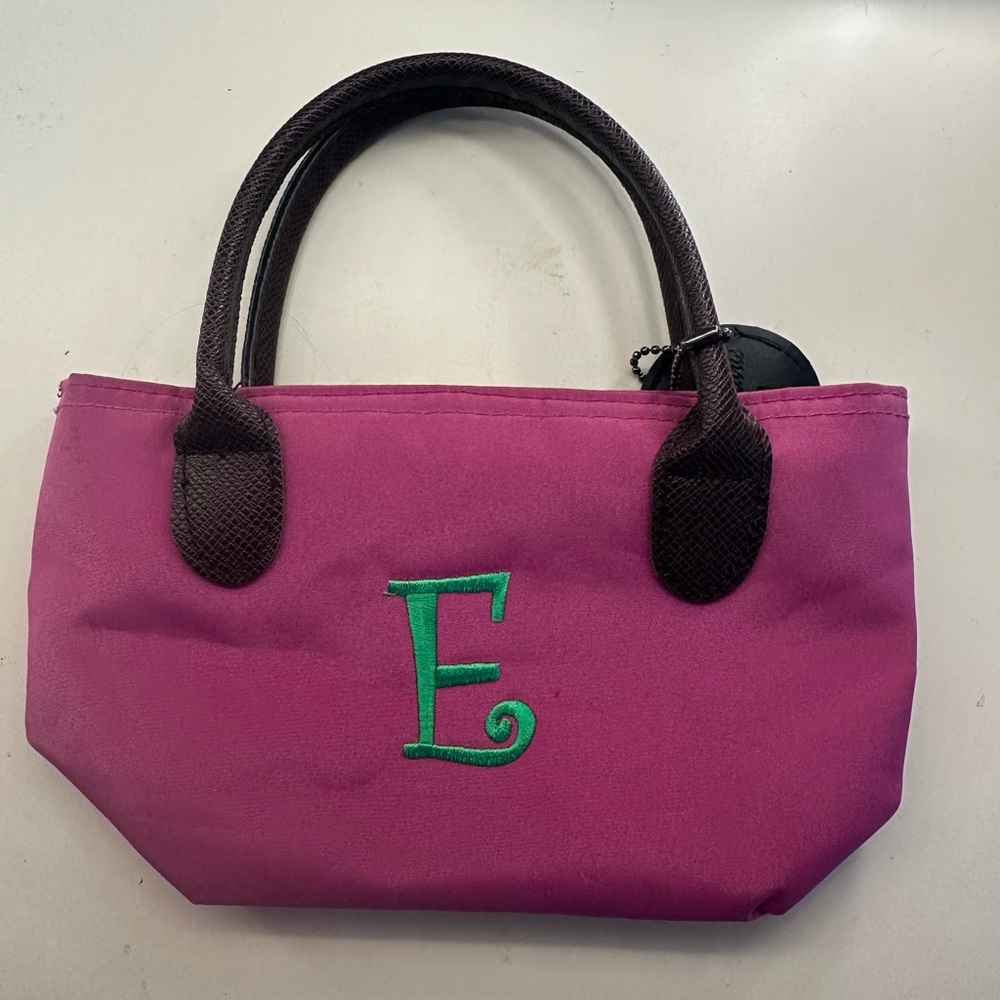 Pink Tote Bag with Green Initial
